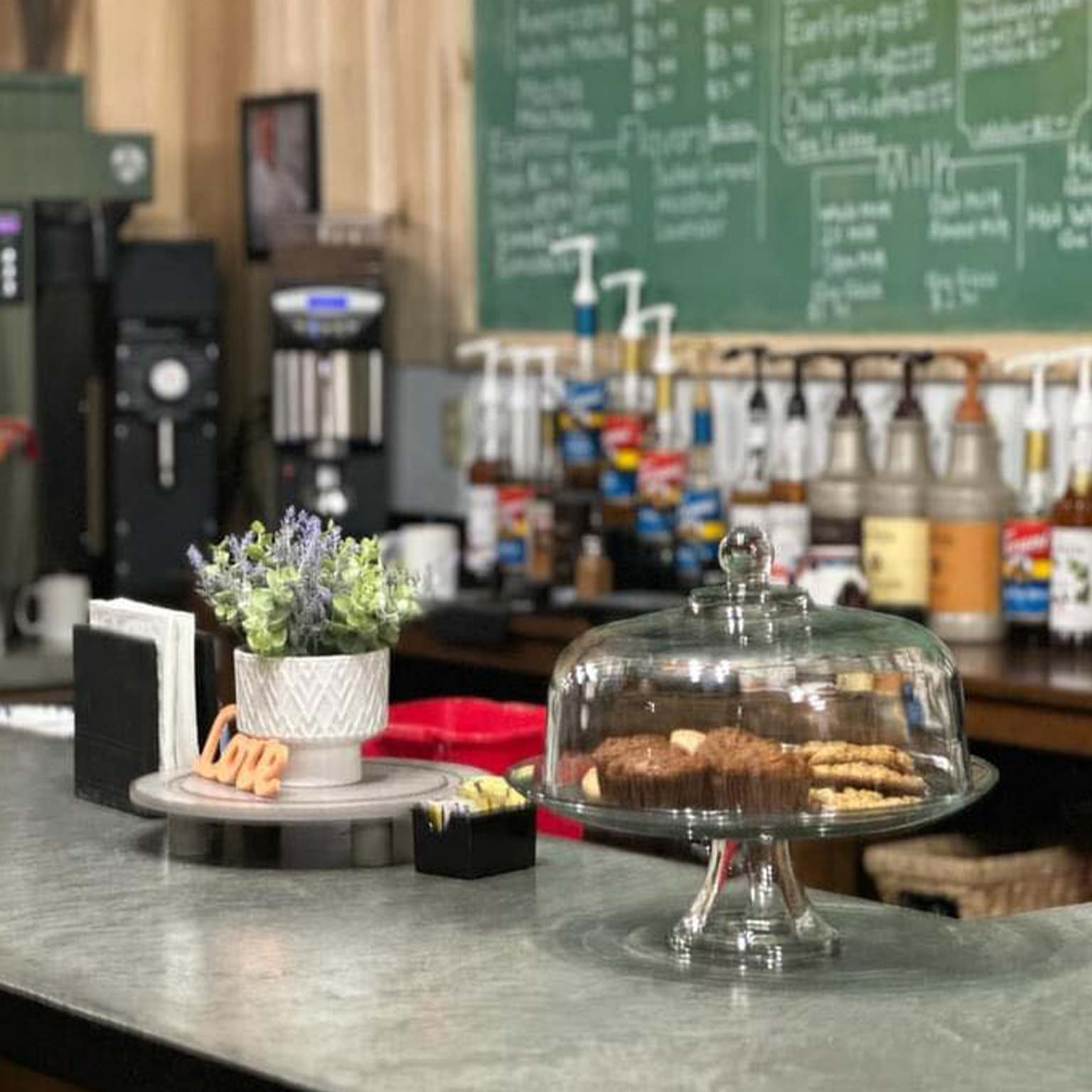 The spread on the coffee bar at 1st Street Cafe in Leechburg, PA on their first opening day