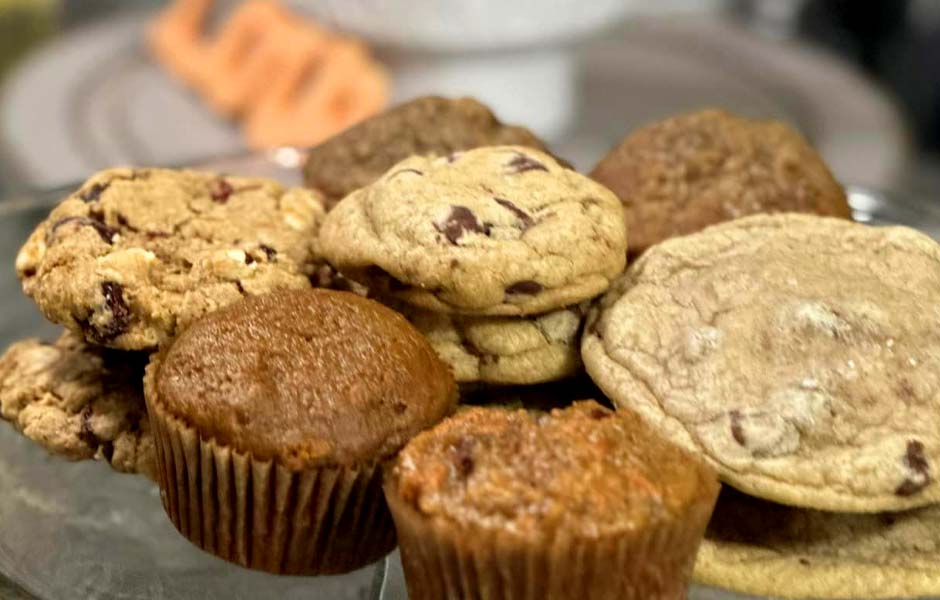 Fresh baked chocolate chip and oatmeal cookies alongside homemade muffins served at 1st Street Cafe in Leechburg