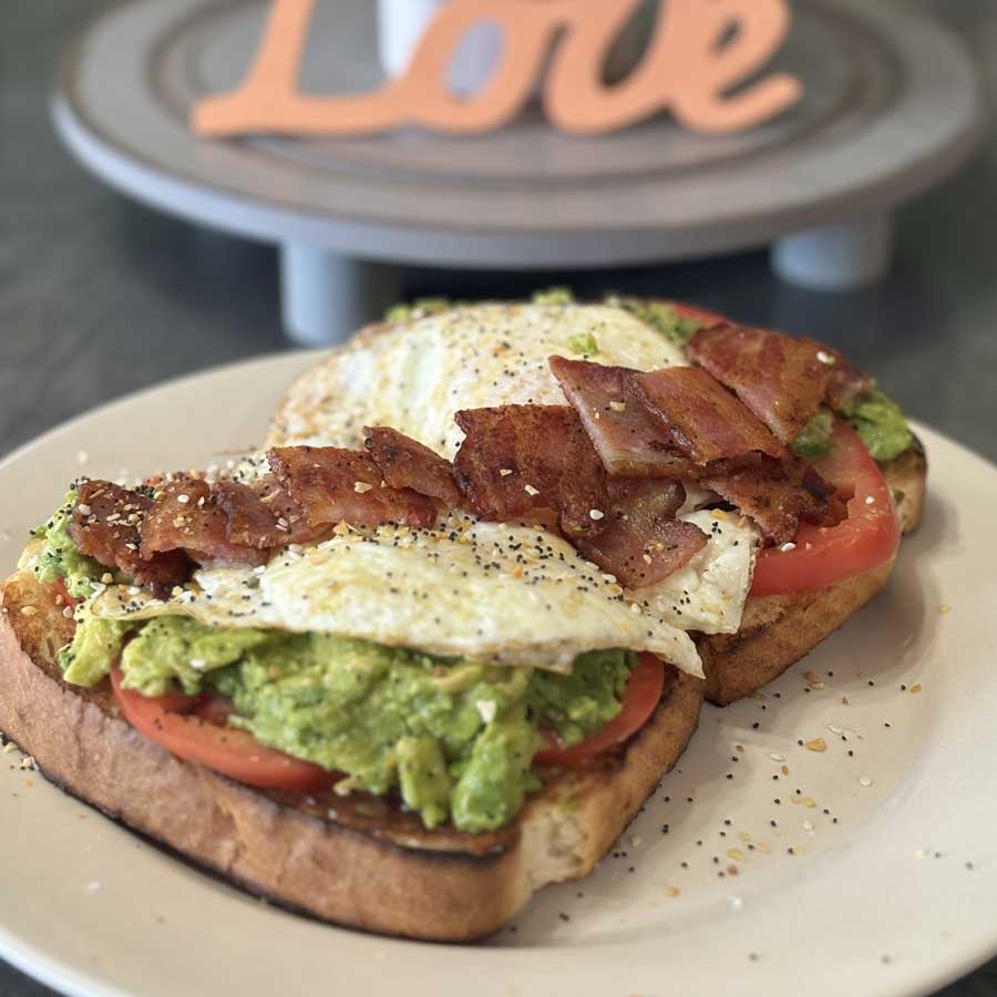 Avocado toast with eggs and bacon from the 1st Street Cafe