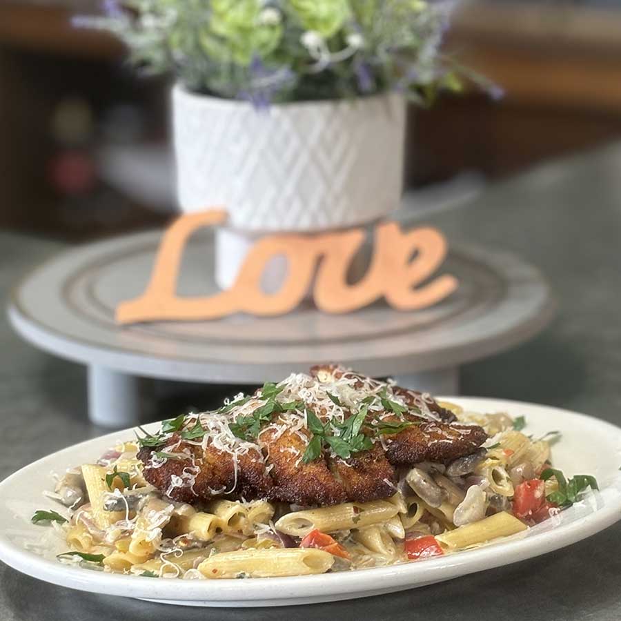 Chicken and Pasta for monday dinner at 1st Street Cafe in Leechburg, PA